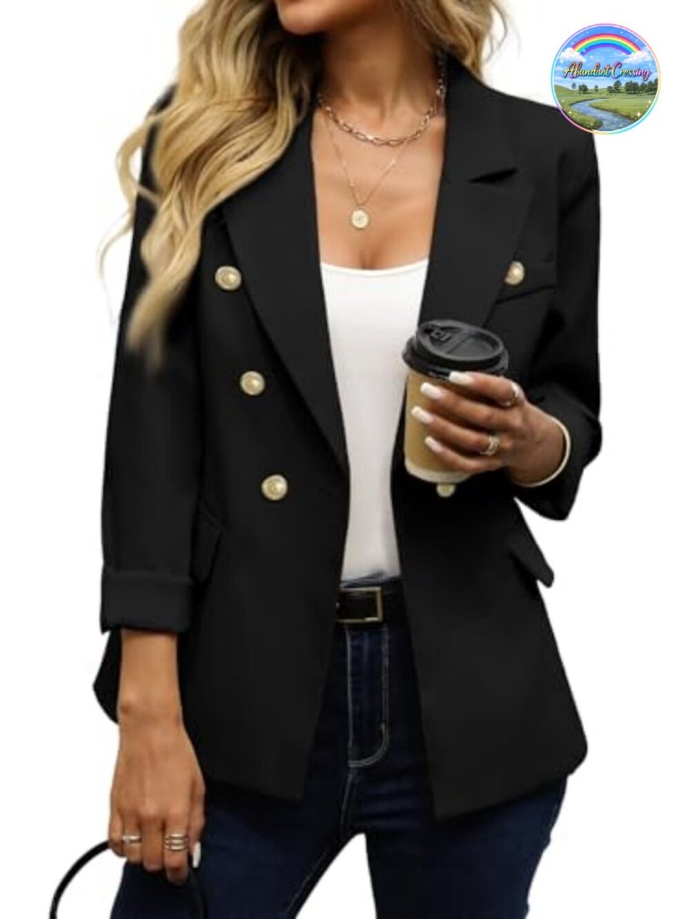 Slim Fit Double Breasted Blazer with Gold Buttons Business Casual